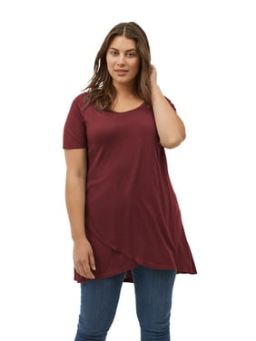 ellos Womens Plus Size Tie Neck Peasant Tunic